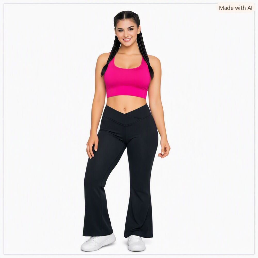 Unbranded Flare Leggings Crossover V-Waist Black Size M